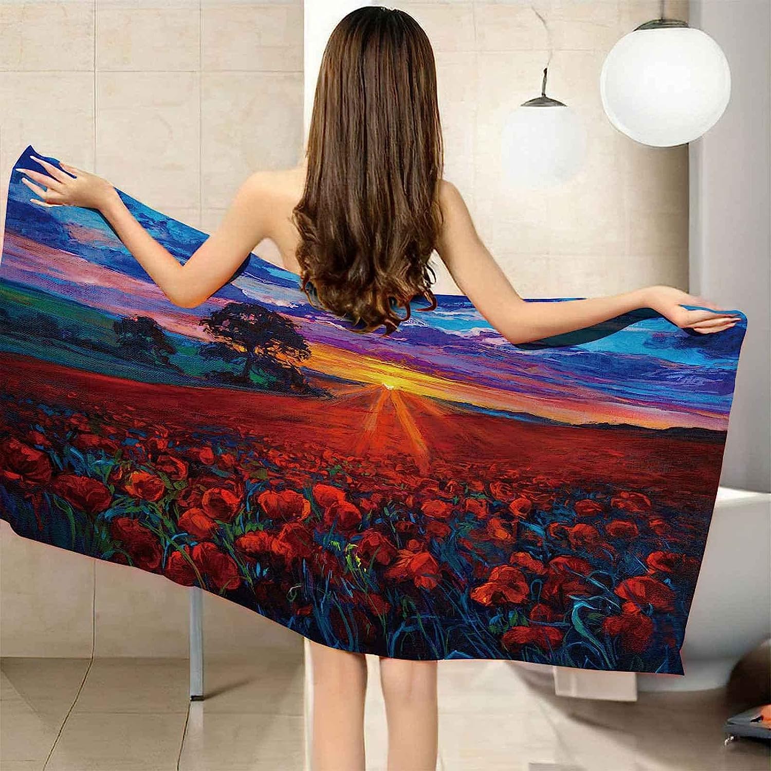 Strandtuch, Mikrofaser Handtuch Badetuch Strandhandtuch 3D Meer Aus Distel-Ölgemälde XXL 200 X 200 cm, Sandabweisend Schnelltrocknend Mikrofaser Strandtuch, Für Strand/Poolside/Strandstühle -7U8U