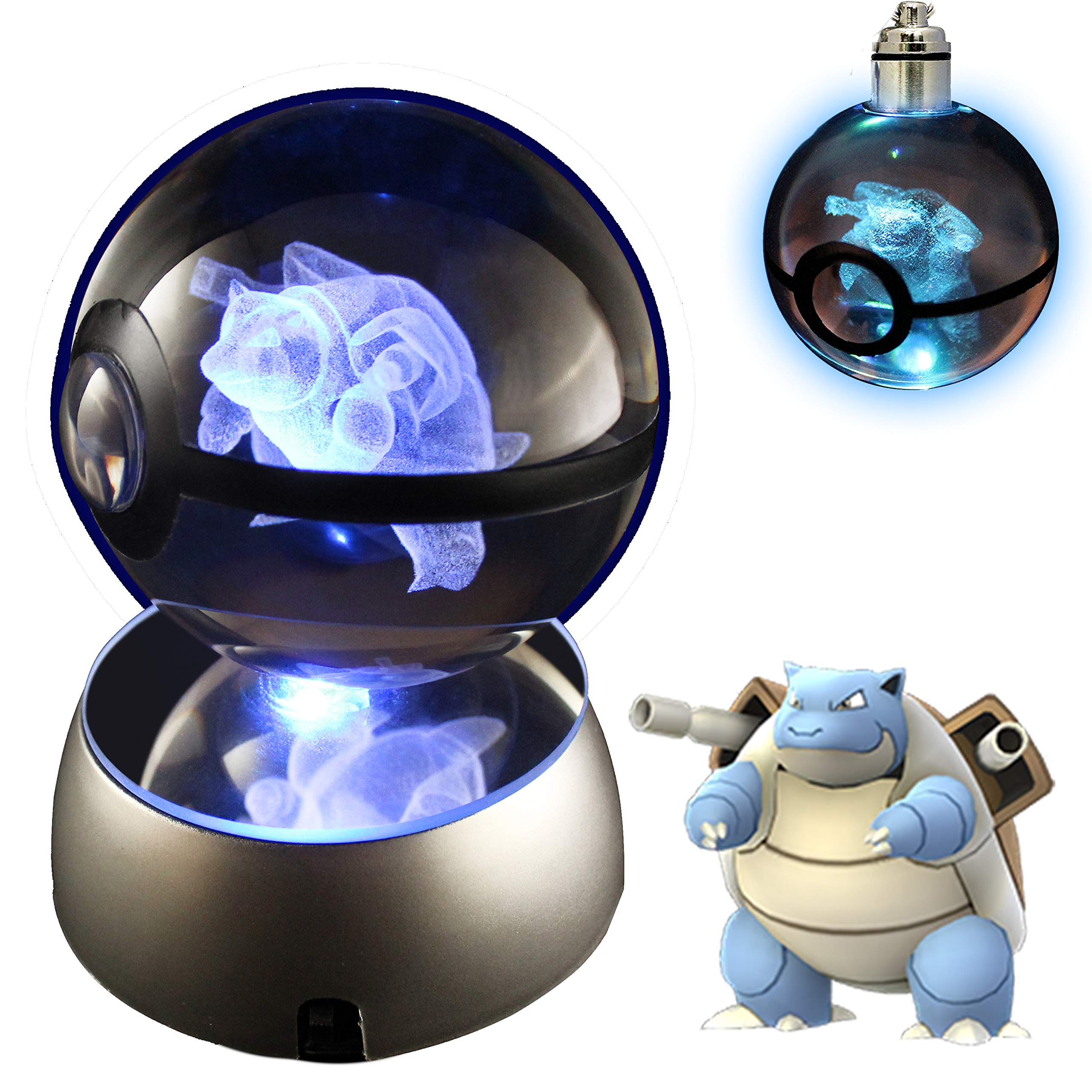COOLINKO 3D Crystal Ball LED Night Light with LED Keychain Laser Engraving (Blastoise)