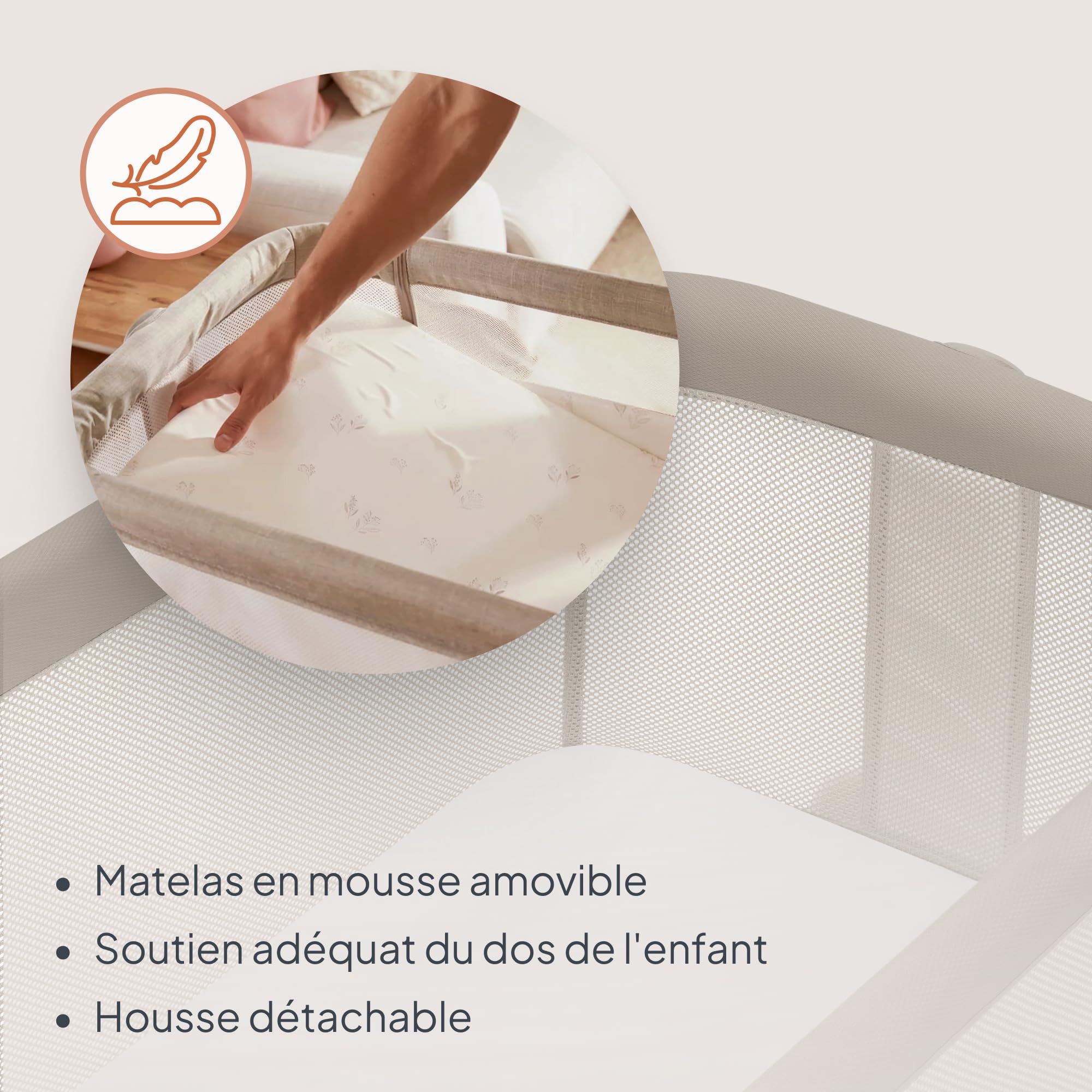 lionelo Luna, lit Bebe indépendant, cododo avec Matelas, co-Sleeping, du Nouveau-né à 9 kg. Hauteur et Inclinaison réglables, 4 Roues avec Blocage, Fixation au lit des Parents, aéré (Beige)