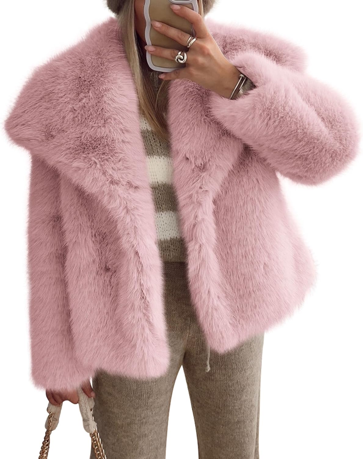 PRETTYGARDEN Womens Winter Coats 2026 Trendy Long Sleeve Furry Faux Fur Jackets Button Lapel Warm Fall Outwear with Pockets