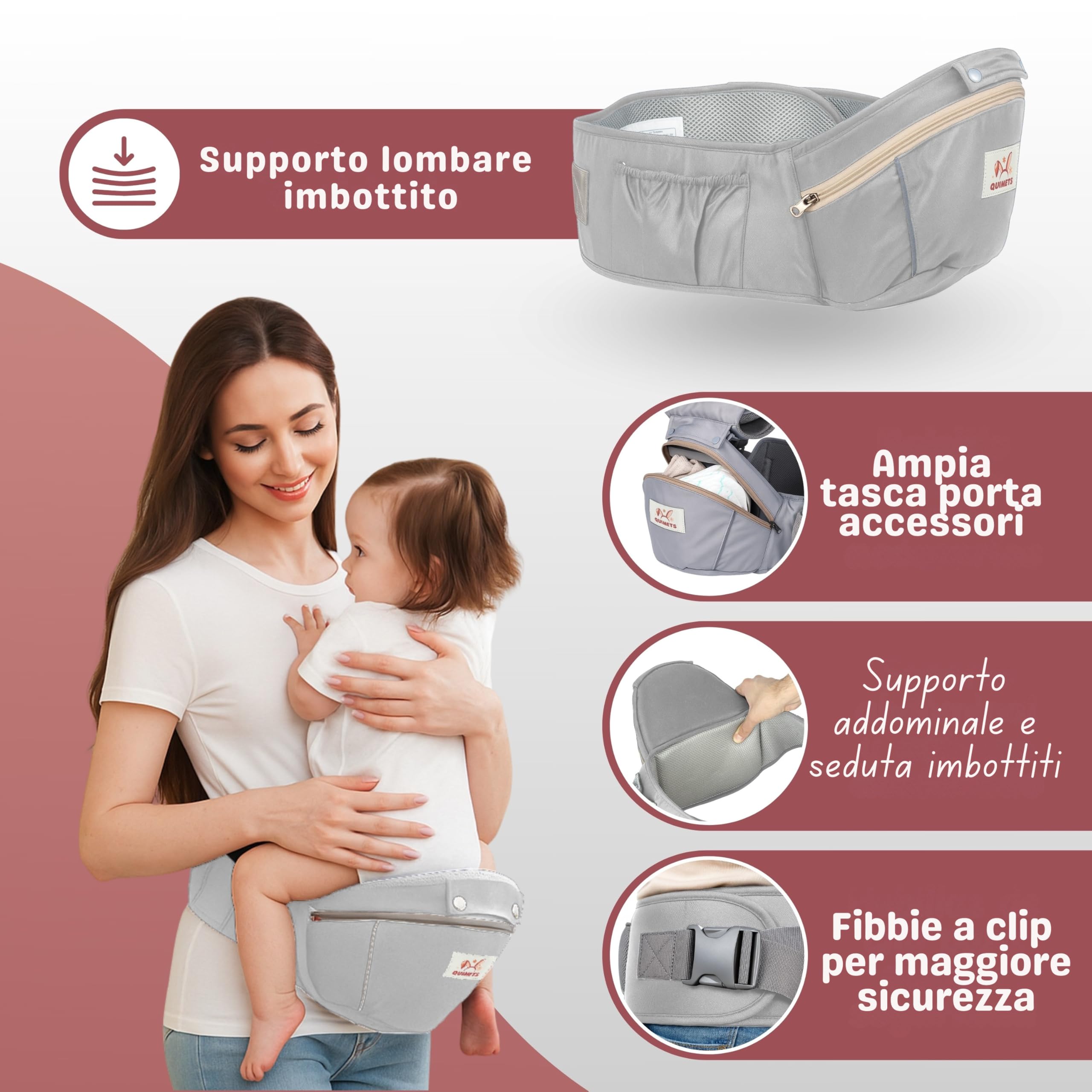 Marsupio neonato 0-36 mesi ergonomico 6 in 1 – Zaino porta bambino regolabile con seduta removibile, supporto lombare, tessuto traspirante e mussola in omaggio