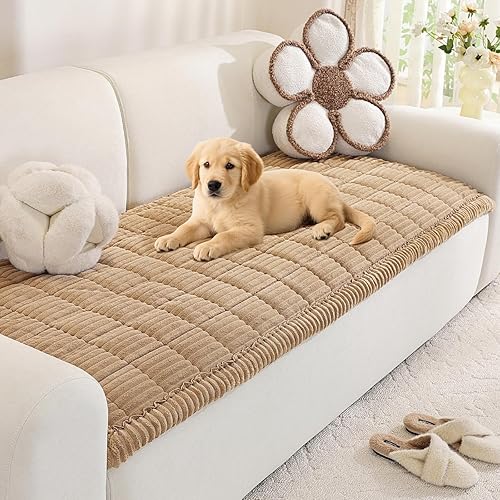 Royhom Couch Cover for Dogs Washable, Soft Thick Pet Couch Covers for Sofa, Pawcart Couch Protector Pet Friendly, Furniture Covers Dog Mat for Couches and Sofas (Khaki, 27.6 x 82.7 Inch)