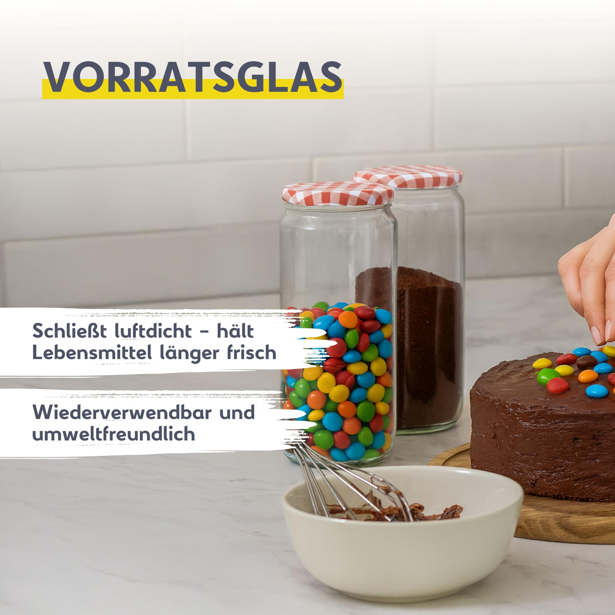 Mikken Set Di 4 Barattoli In Vetro Da 1,1 Litri Con Tappo A Vite Twist-Off E Etichette Lavagna - Ideali Per Conserve, Pasta E Dispensa - 4