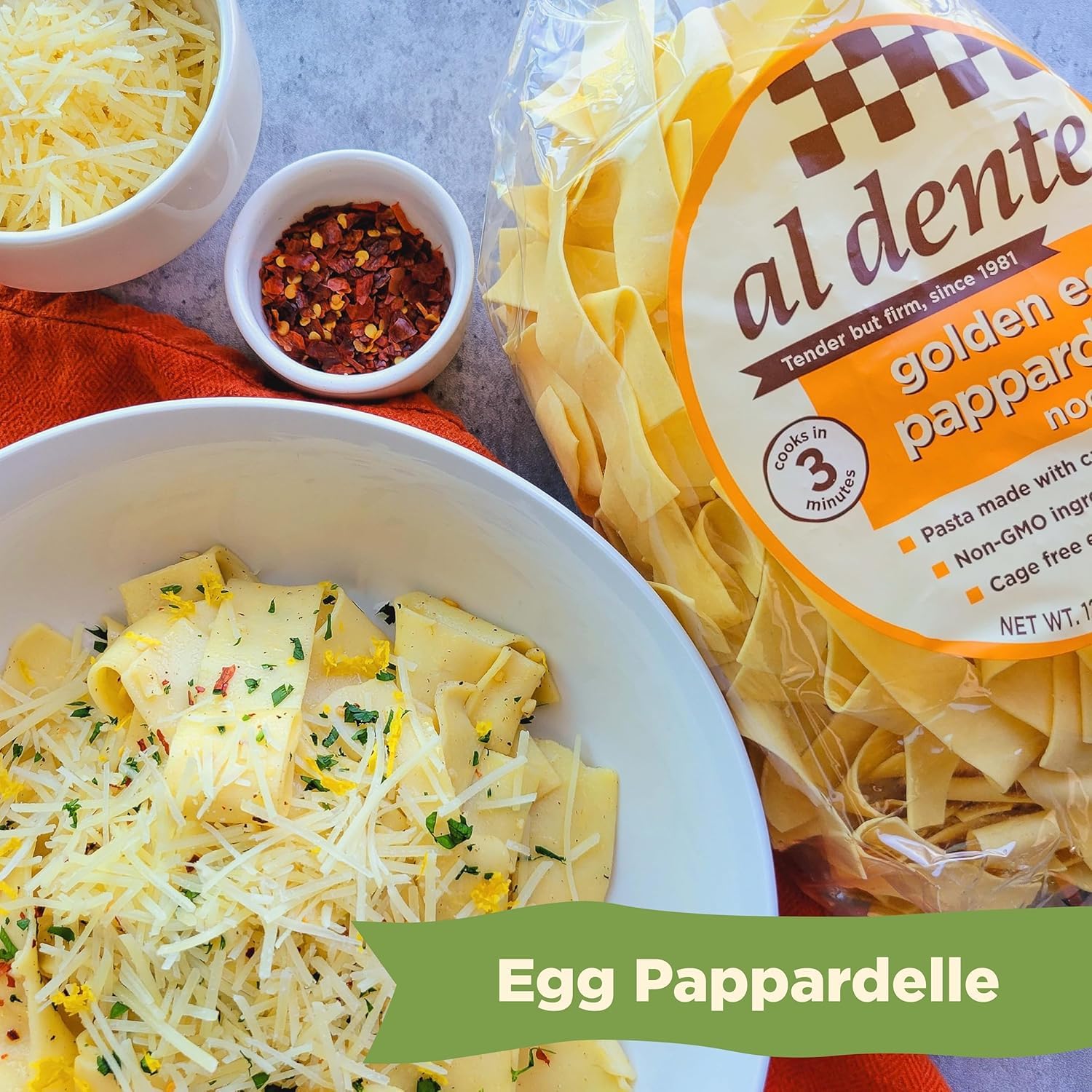 Al Dente Pappardelle – All-Natural, Hand-Crafted Egg Pasta. Delicious And Versatile - Traditional Pasta Noodles Made With Cage-Free Eggs, And Semolina, 12oz Bags (Pack of 6)