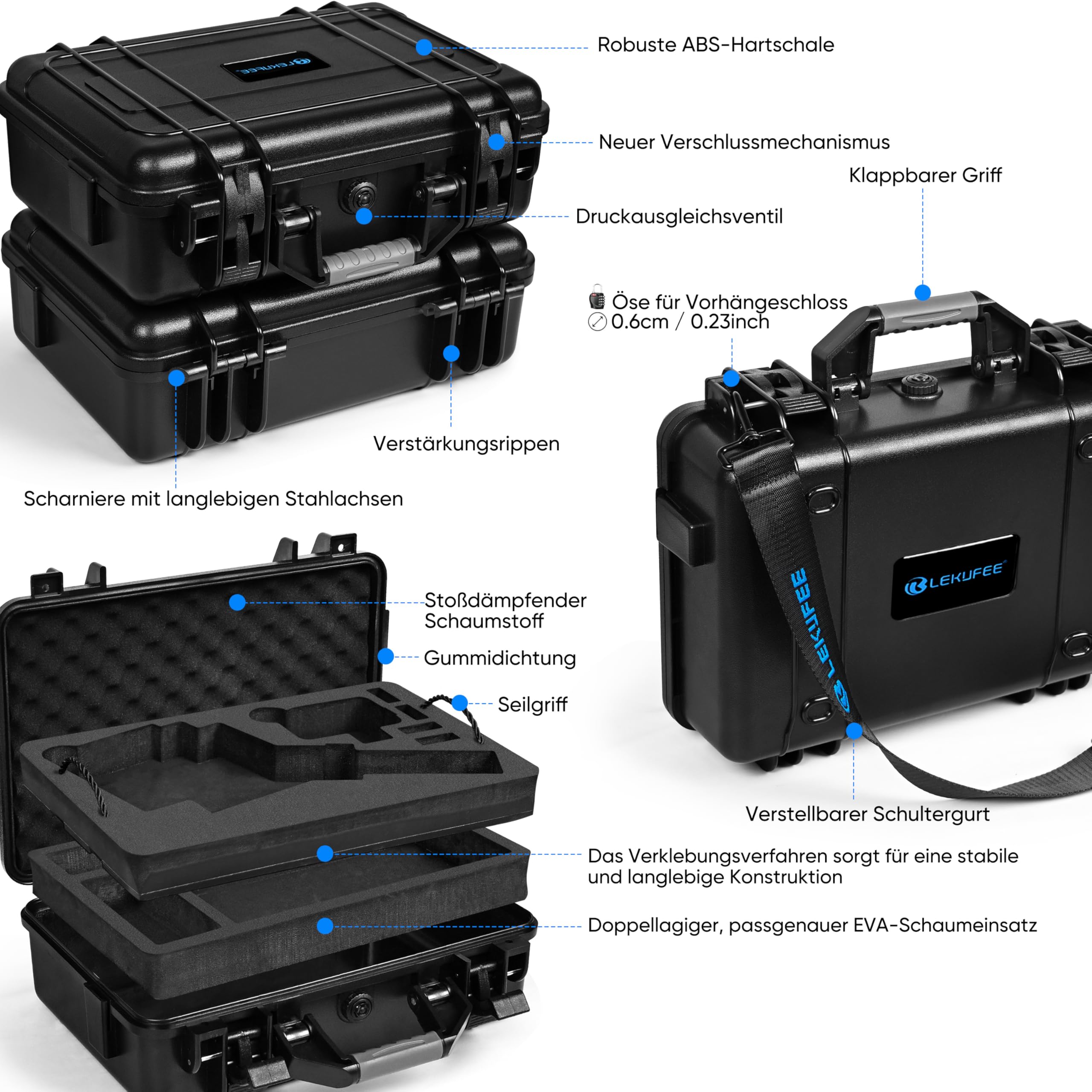 LEKUFEE wasserdichtes Hartschalen-Tragekoffer für GoPro Fluid Pro AI-3-Achsen-Gimbal-Stabilisator, GoPro Hero 13/12/11/10/9 Kamera, Media Mod und weiteres Zubehör (nur Koffer)