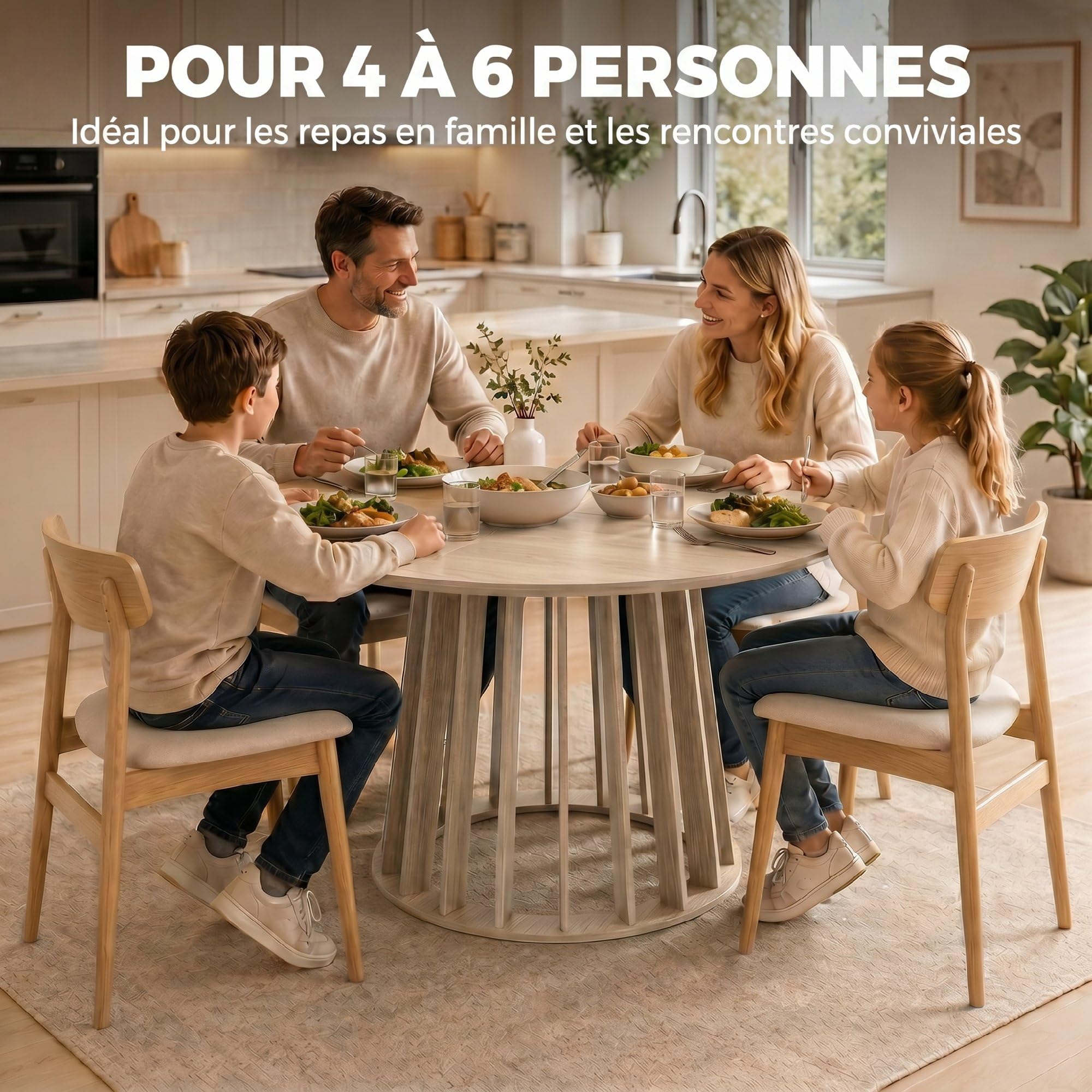 HOMCOM Table à Manger Ronde pour 4 à 6 Personnes Ø 120 x 75 cm Bois Naturel