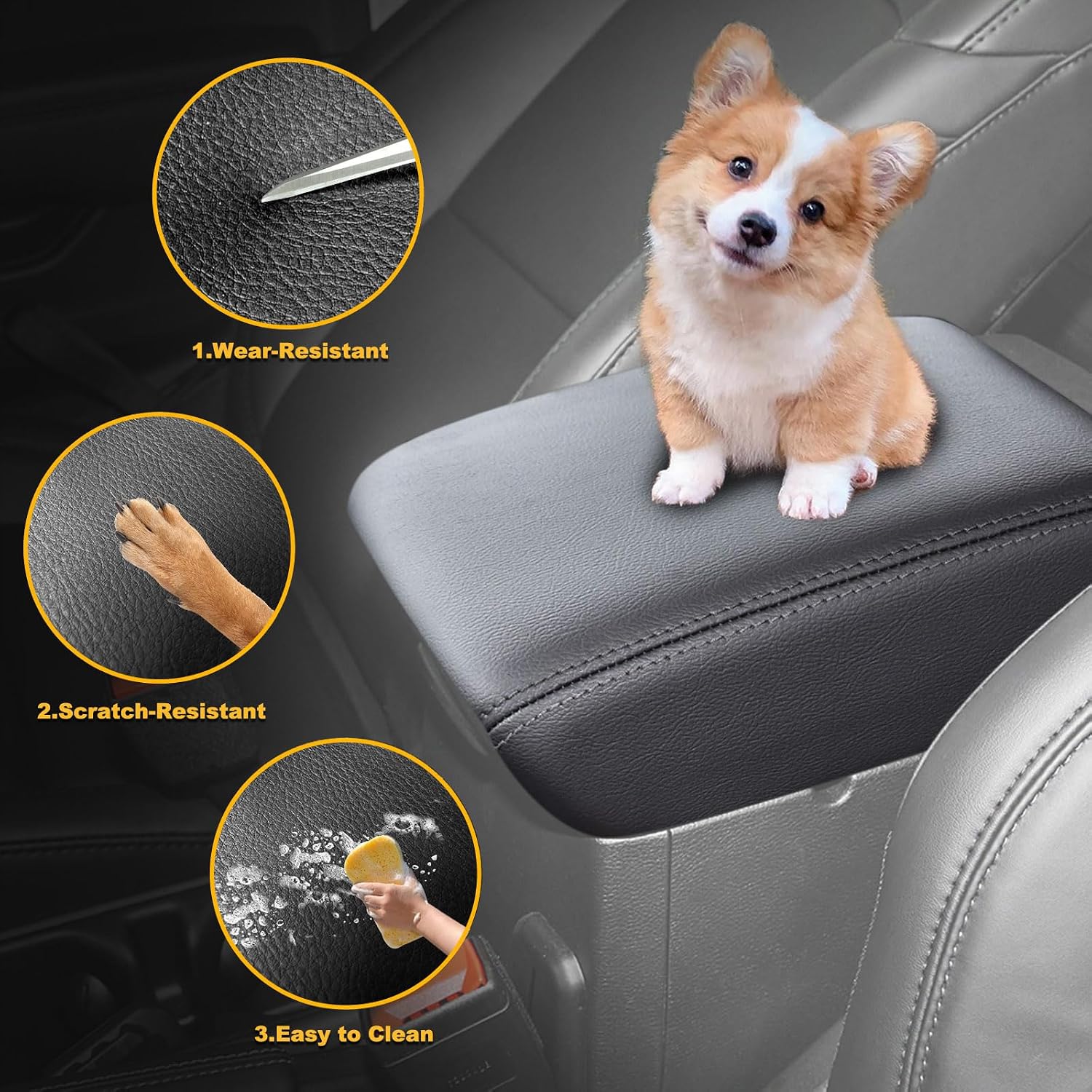 Center Console Cover Fit for Jeep Wrangler JL 2018-2024 & Jeep Gladiator 2020-2023, Microfiber Leather Armrest Box Lid Protector Cover