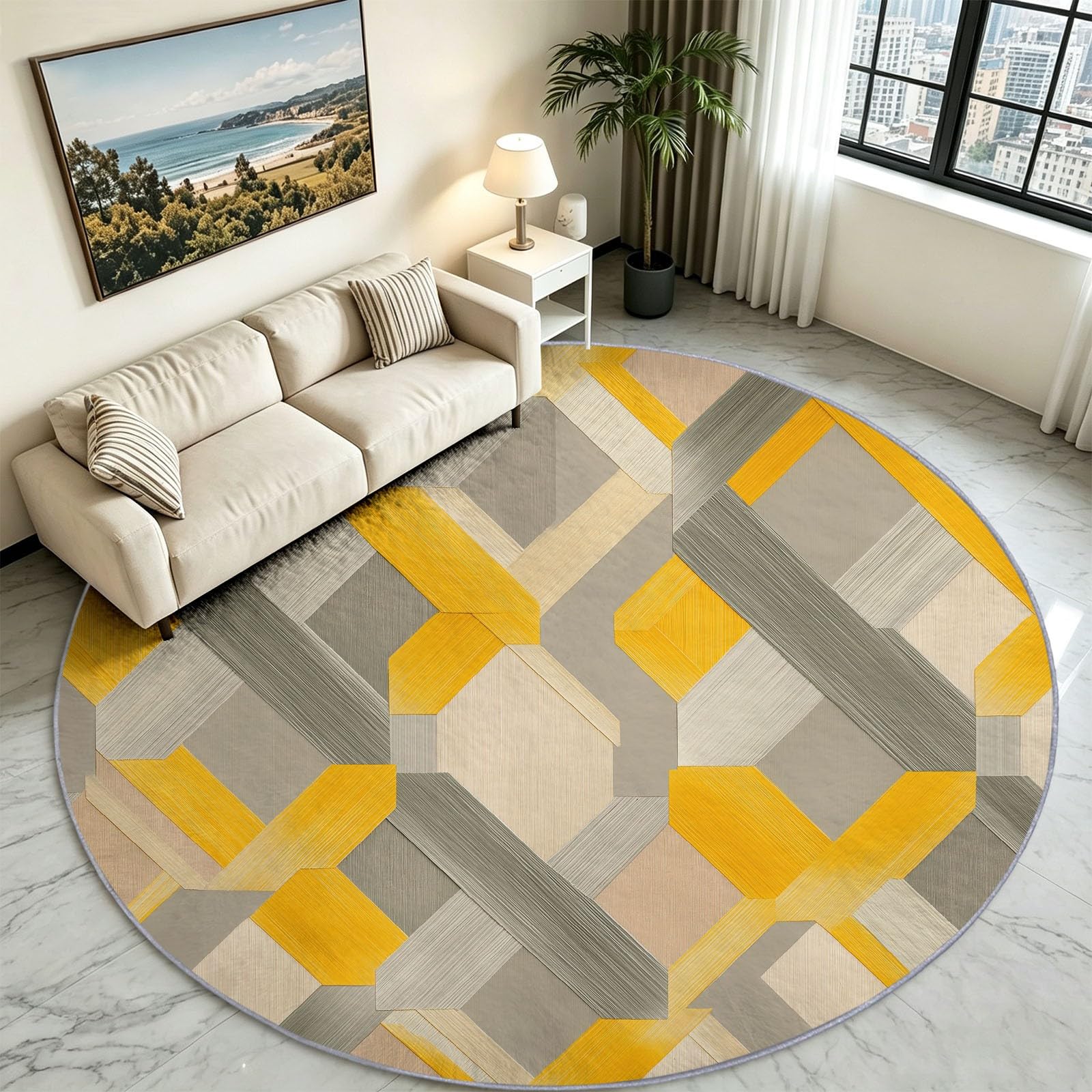 Tapis Chambre Enfant Fille Garçon Rond Ø 160 cm Luxe Léger Moderne Tapis de Sol Décoration Antidérapant - Doux Rampant pour Salon Cuisine Table Basse Table de chevet, Géométrie Tissage Croisé