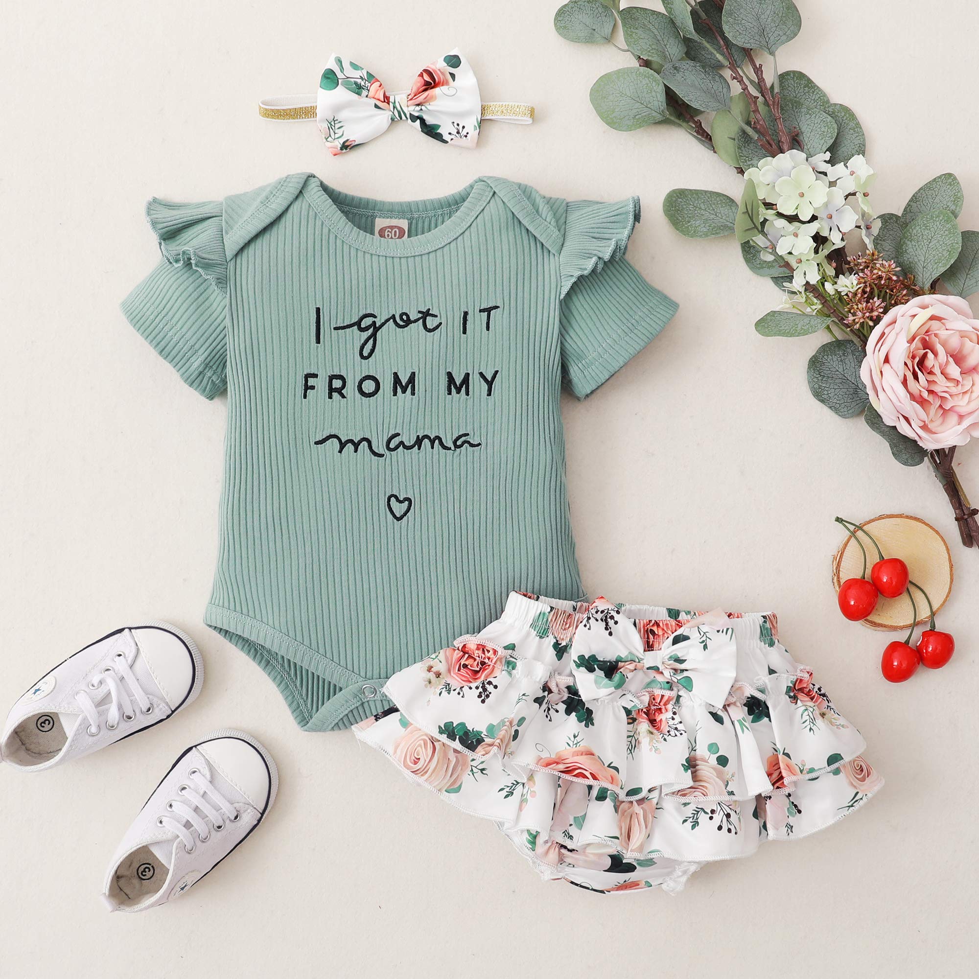 Bebé Recién Nacido Bebé Ropa Mameluco Pantalones Cortos Conjunto Floral Verano Trajes Lindo Bebé Ropa Niña - verde - 3-6 meses