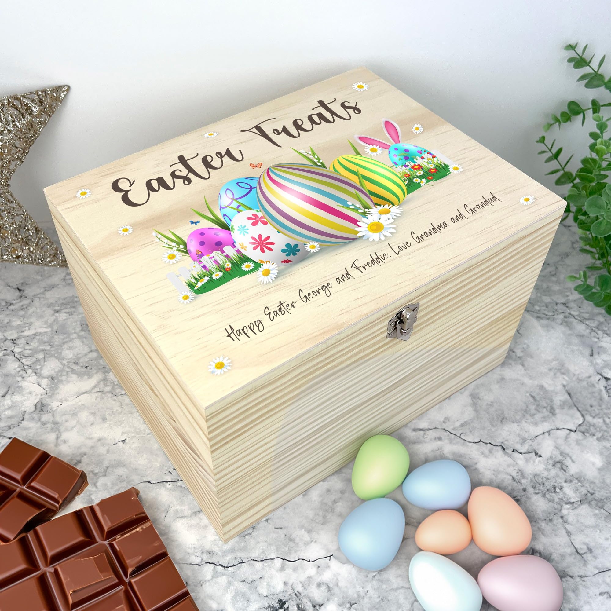 Caja de madera personalizada con huevos de Pascua en colores pastel, nombre personalizado, regalo de Pascua, cesta de Pascua, golosinas de Pascua, Pascua para niños, Pascua