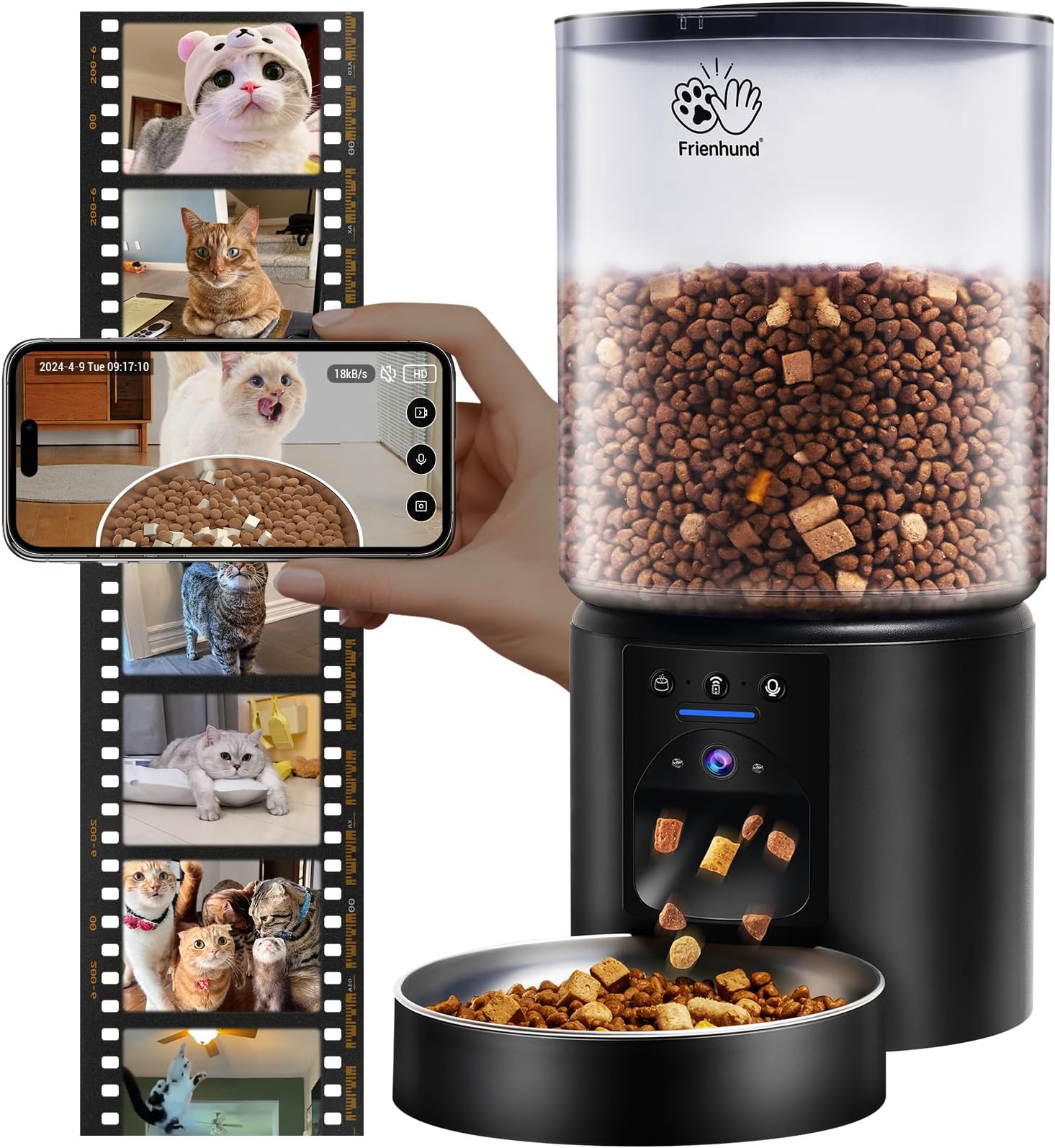 Automatic Cat Feeder with 3MP Camera: 5G WiFi Automatic Dog Feeder with Night Vision, 5L Timed Auto Cat Food Dispenser with APP for Pet, Detachable for Easy Clean-21 Cups