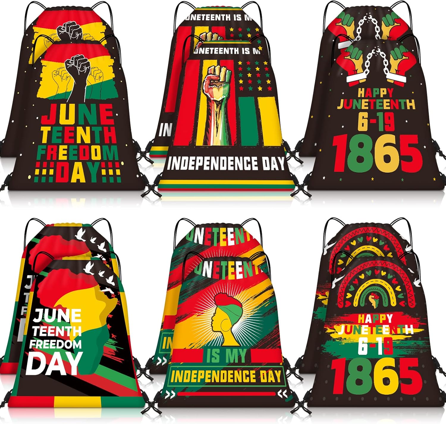 Jetec 24 Pcs Happy Juneteenth Day Drawstring Bags Black Freedom Day Drawstring Bags Black History Month String Backpack