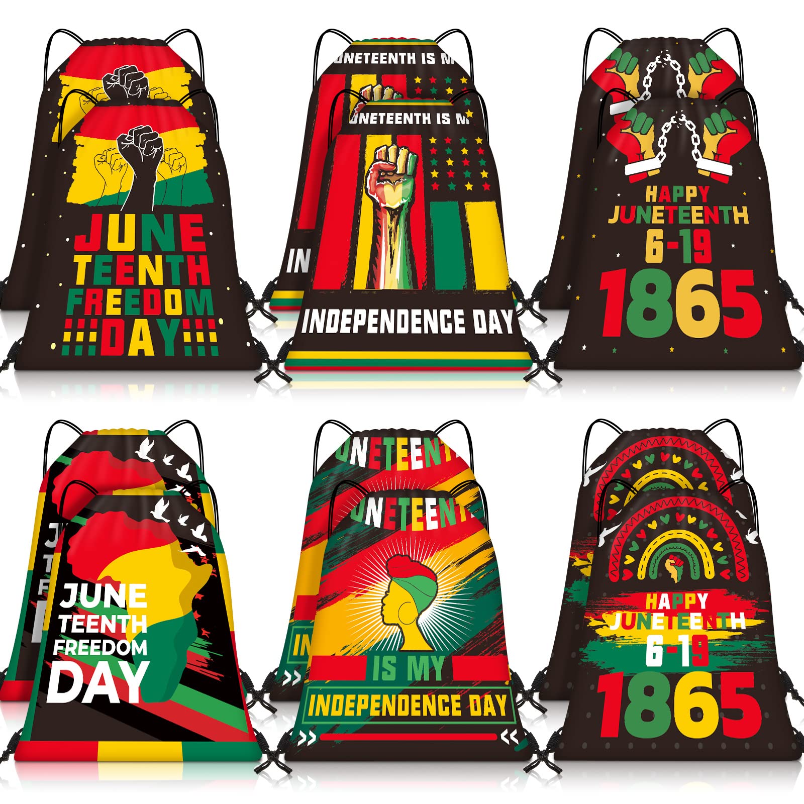 Jetec 12 Pcs Happy Juneteenth Day Drawstring Bags Black Freedom Day Drawstring Bags Black History Month String Backpack