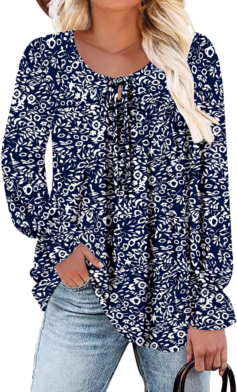 Magritta Womens Long Sleeve Tops 2025 Fall Keyhole-Tie Neck Pleated Tunic Blouses Dressy Casual Business Shirts - Image 2