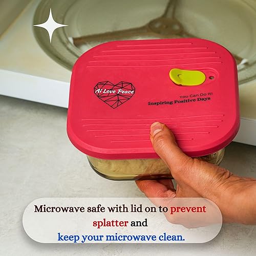 Miniatura 2 de Ai Love Peace Recipiente de sopa con tapas dobles, lonchera de vidrio borosilicato de 26 onzas  Tapa a prueba de fugas + tapa de congelador segura