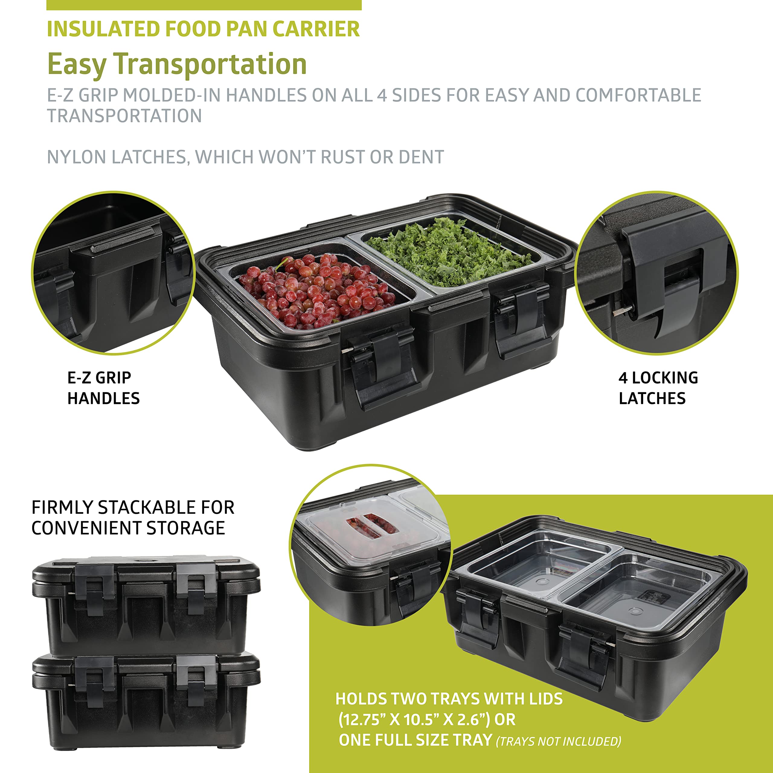 Pearington Porta-padella isolante per alimenti, 22,4 l, colore: nero