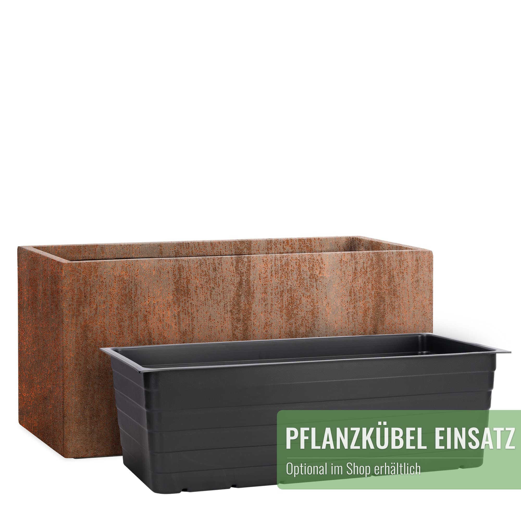 Pflanzwerk® Pflanzkübel TUB Rost Braun 45x100x45cm XXL – Rechteckig – Großer Fiberglas Blumenkübel für außen und innen - Frostbeständig - UV-Schutz – Markenqualität