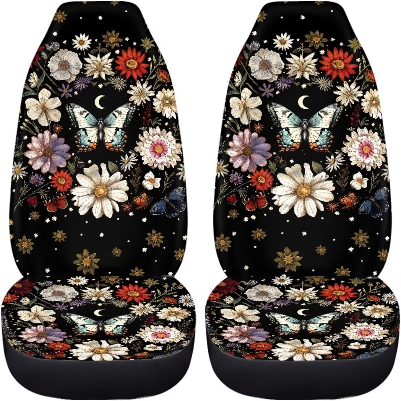 BIGCARJOB Art Butterfly Car Seat Cover Full Set Auto Front Seat Protectors Vehicle Bucket Seat Pad,Butterfly Car Interior Accessories,Fit Most Vehicle,Cars,Sedan