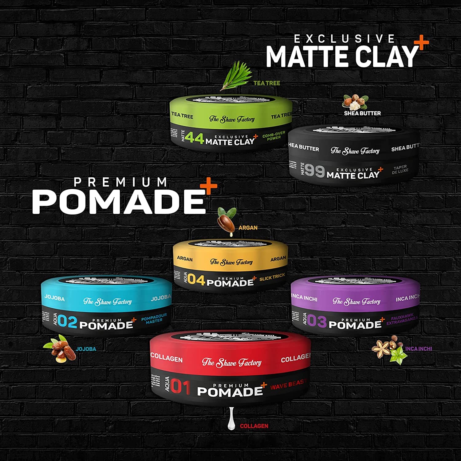 The Shave Factory Premium Pomade Exklusive Matte Clay 44 Comb-Over 150ml | Matte Look | Extra Starker Halt | 2 Stück