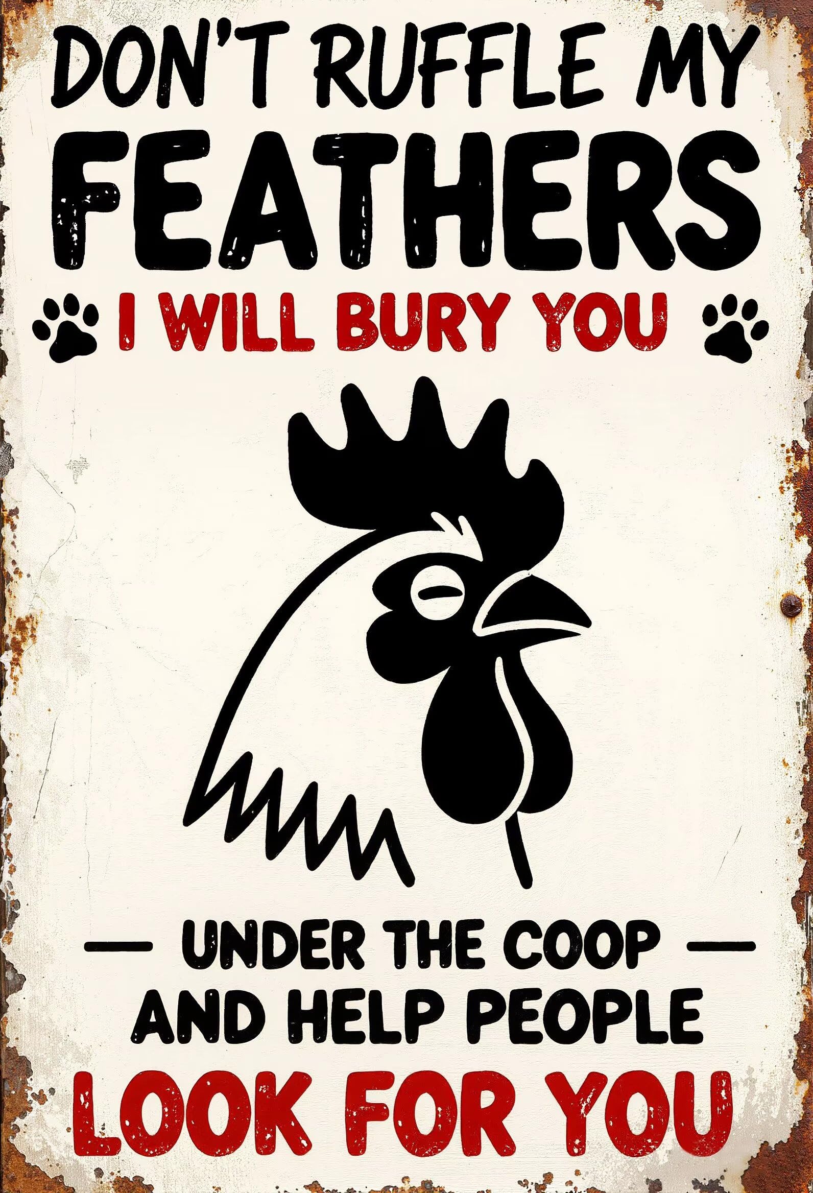 Women's Don't Ruffle My Feathers Vintage Tin Sign Vintage Chicken Metal Tin Sign Farmhouse Coop Wall Decor 30X43cm Plaque