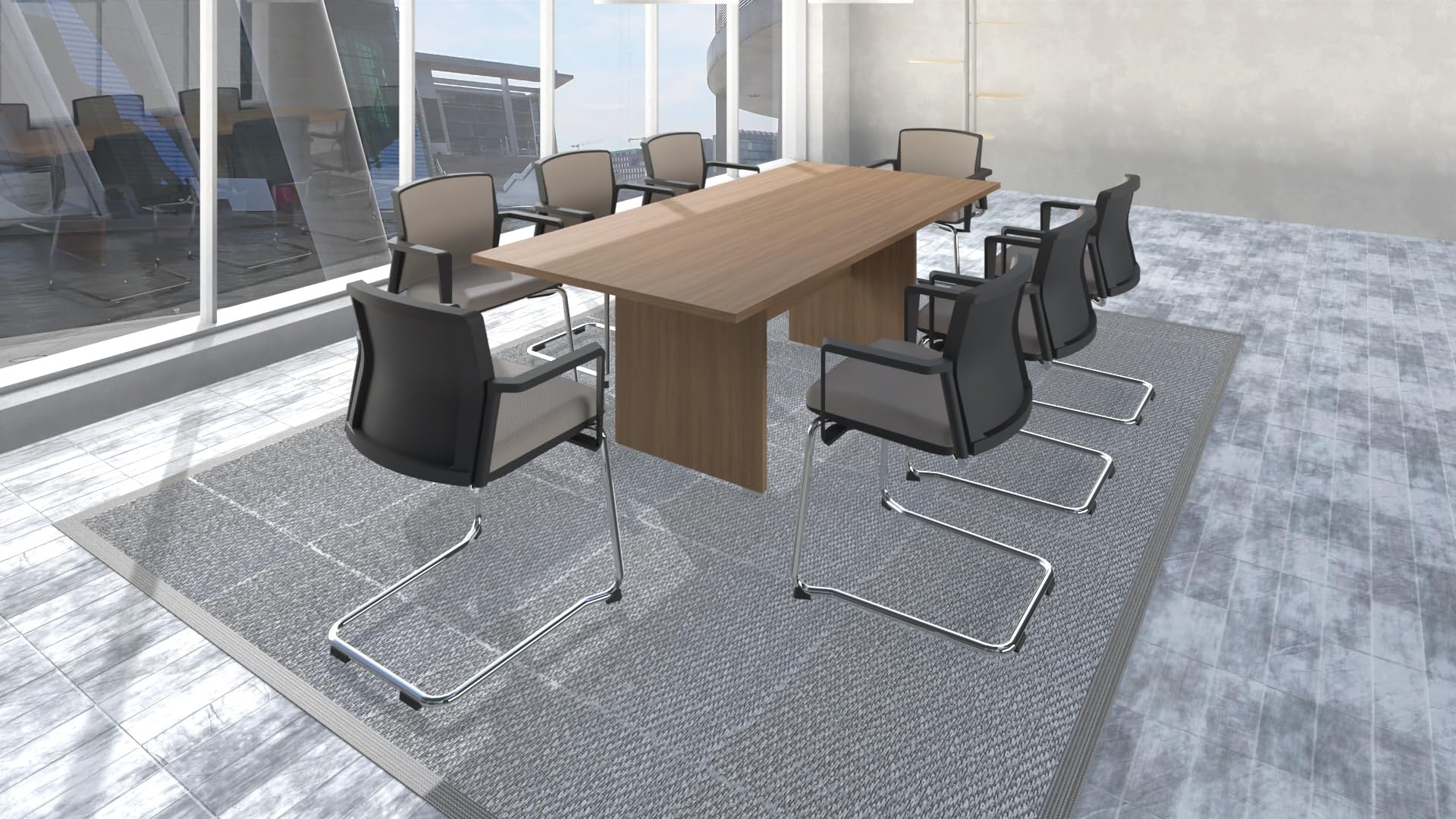 FBasic Tavolo Riunioni Rettangolare in legno - Rovere Bianco - 210x100x73,6 cm