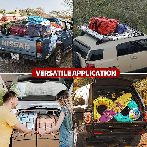 Miniatura 7 de MATUFF Red de carga extra gruesa de látex de 0.236 pulgadas para camioneta camioneta y SUV, red organizadora universal de 3 x 4 pies, red