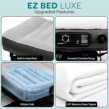 مرتبة هوائية فاخرة من SereneLife (Twin) EZ Bed بإطار وحقيبة دوارة - سلسلة فاخرة مع غطاء إضافي من الإسفنج الذكي، مضخة مريحة باستمرار للحفاظ على الضغط، مسند رأس مدمج، قابس حائط تيار متردد