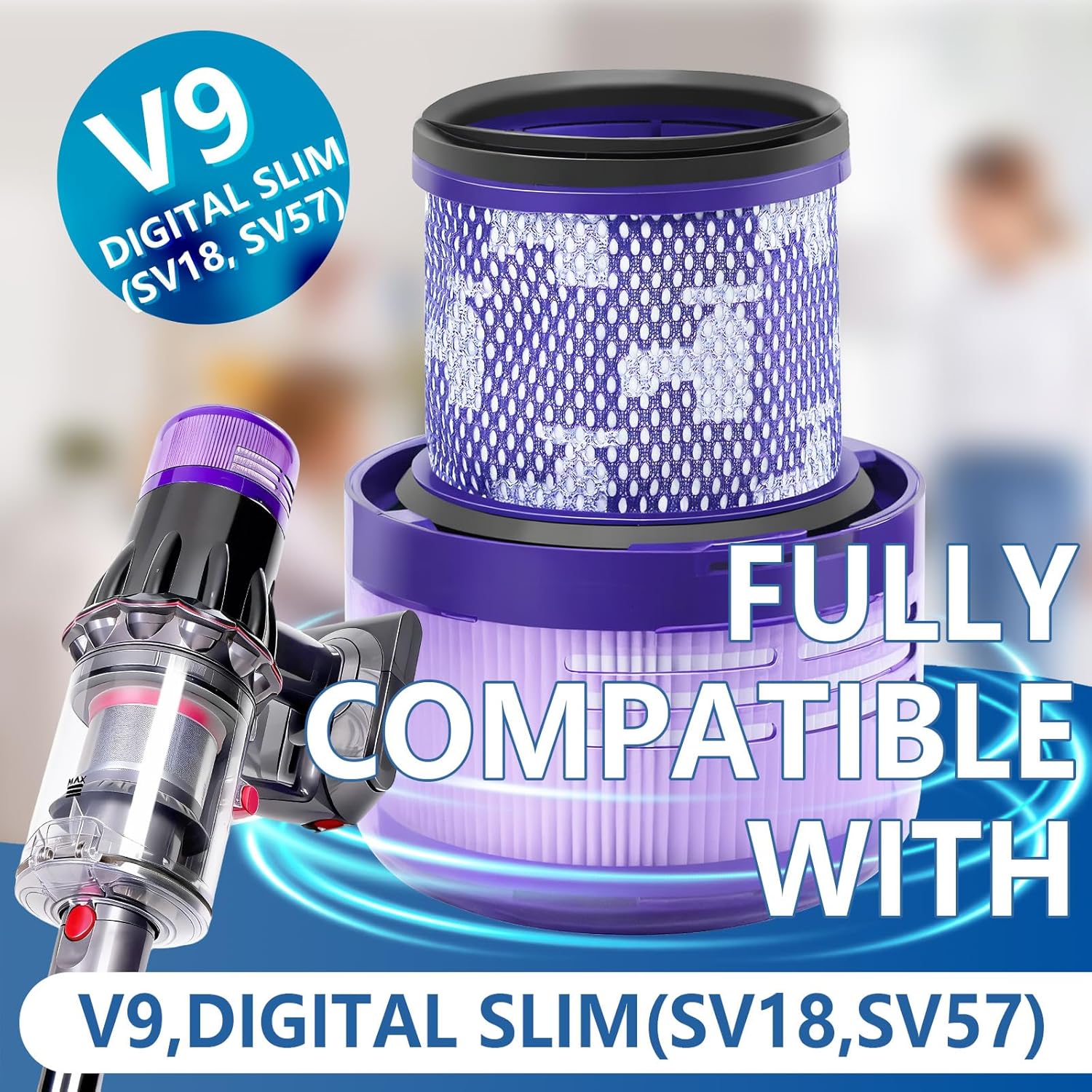 Keluke 3 Packs V9 Filter Replacement Compatible with Dyson V9(SV57)、Digital Slim(SV57、SV18) Cordless Vacuum, Part No.970612-01 Compatible with Dyson Digital Slim Filter