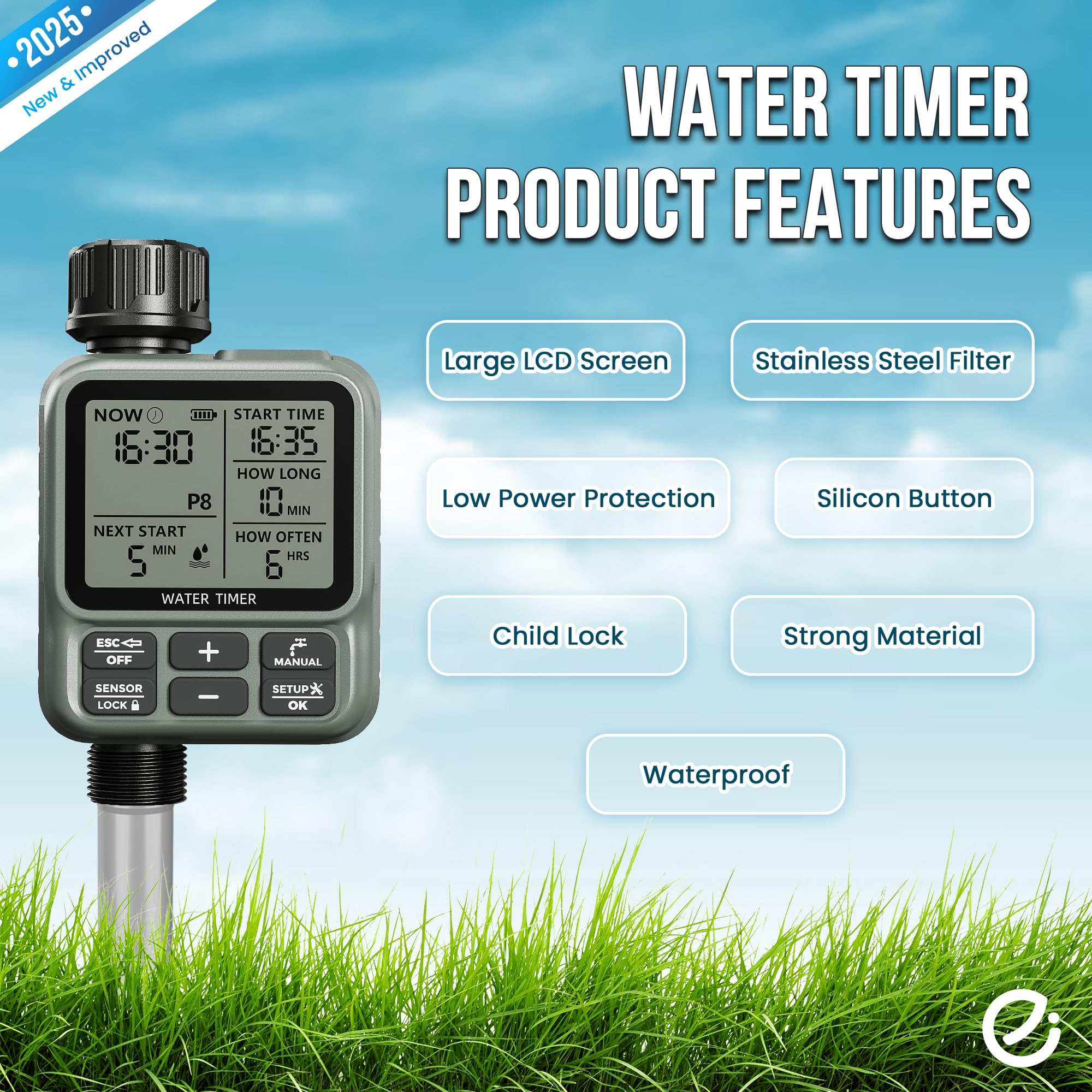 EGARDENKART Sprinkler-Timer, Wasser-Timer, digital, programmierbar, Garten, Rasen, Schlauch, Wasserhahn, Timer, Bewässerungssystem, Controller, Kindersicherung, Modus, automatischer und manueller