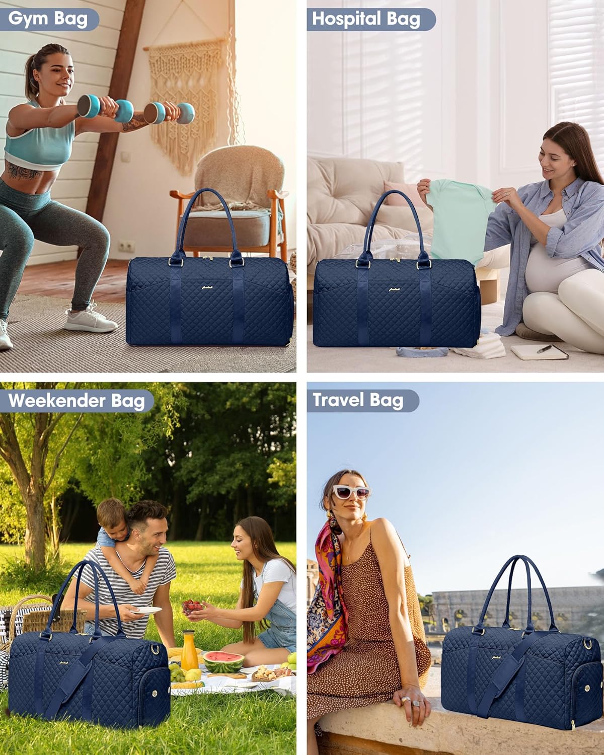 Women Weekender Travel Duffle Bag: Travel Duffel Overnight Bags with Shoe Compartment Large Carry on Tote with Toiletry Bag Weekend Traveling Yoga Gym Hospital Bag for Women with Wet Pocket Blue - Image 7