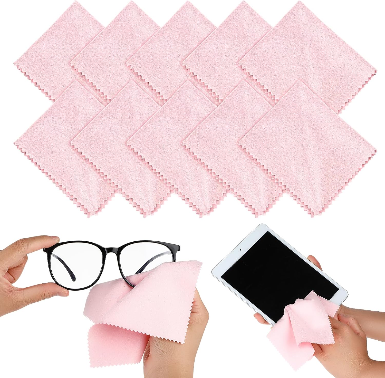 Andibro 10 Pcs Microfibre Glasses Cleaning Cloths, Soft Glasses Cleaner Cloth Lens Cleaning Cloth Reusable Eyeglasses Cleaning Tool for Camera Lens Cell Phone Screens Cleaner Accessories(Pink)