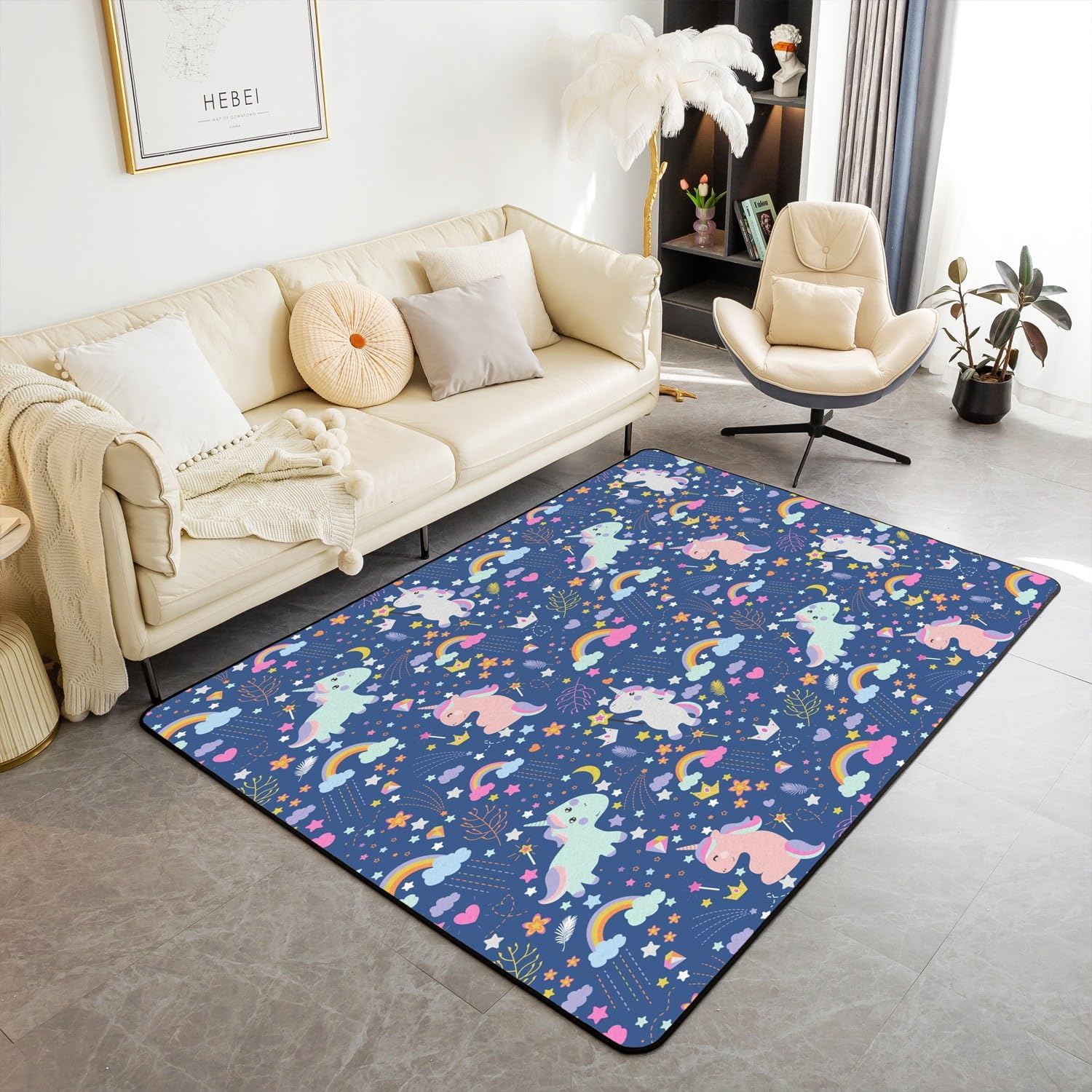 Flamingo Area Rug 3x5 Kids Tropical Leaves Decorative Carpet for Boys Girls Teens Botanical Floral Printed Living Room Rugs Non-Slip Indoor Floor Mat Room Decor Accent Rug