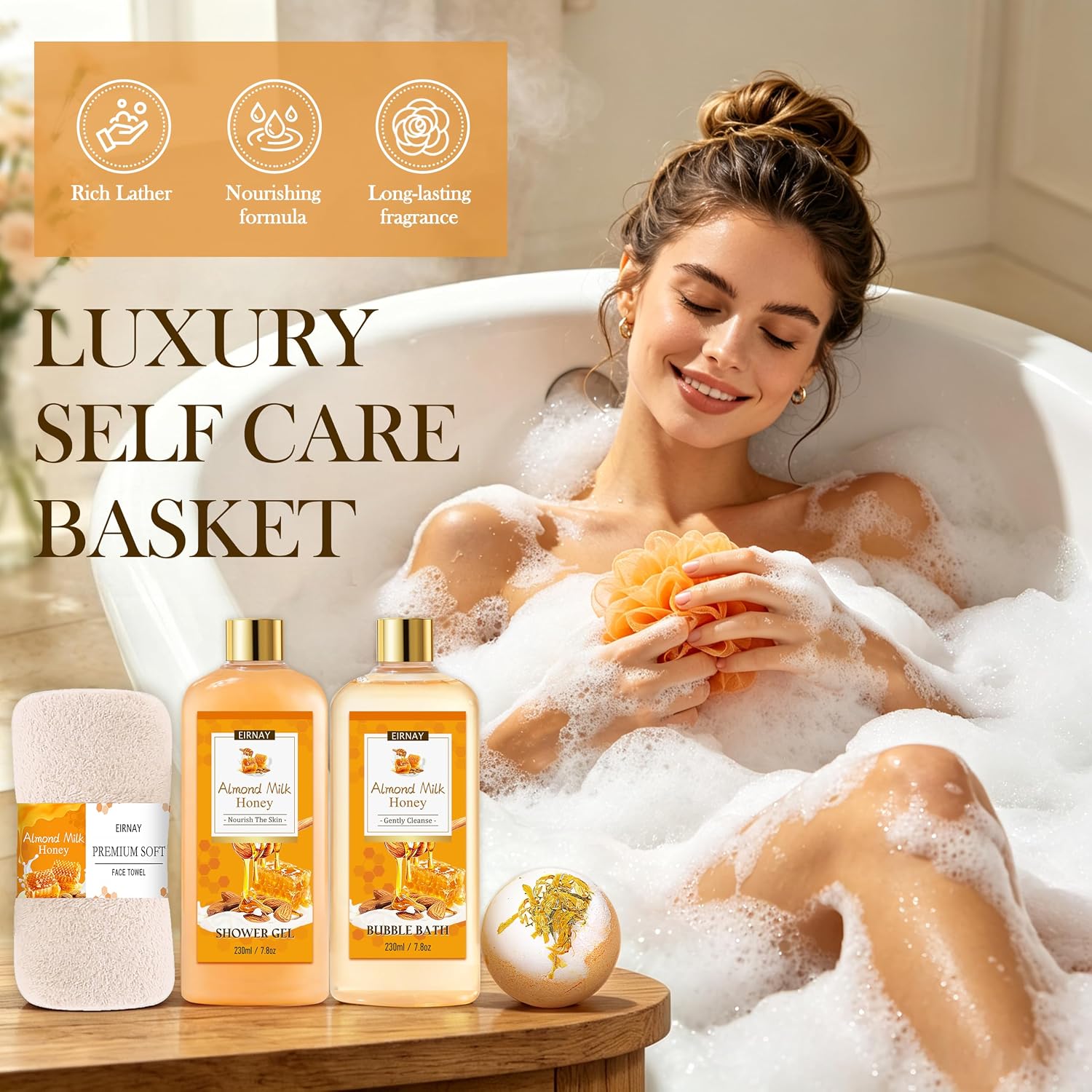 Birthday Gifts for Women, 17 Pc Almond Milk & Honey Spa Gifts for Women image 3