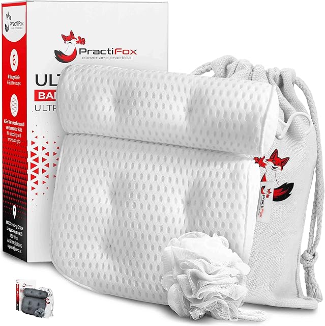 Bathtub Pillow Neck Comfortable Soft 4D Air Mesh Bath cushion 6 Suction Cups | Waterproof Head Shoulders and Back | Luxury with Sponge and laundry bag | Rest massage professional bolster buffer assist