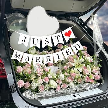 Just Married Car Decorations, Just Married Wedding Banner Set, Just Married Sign Banner for Honeymoon Wedding, Photo Props and Car Decorations