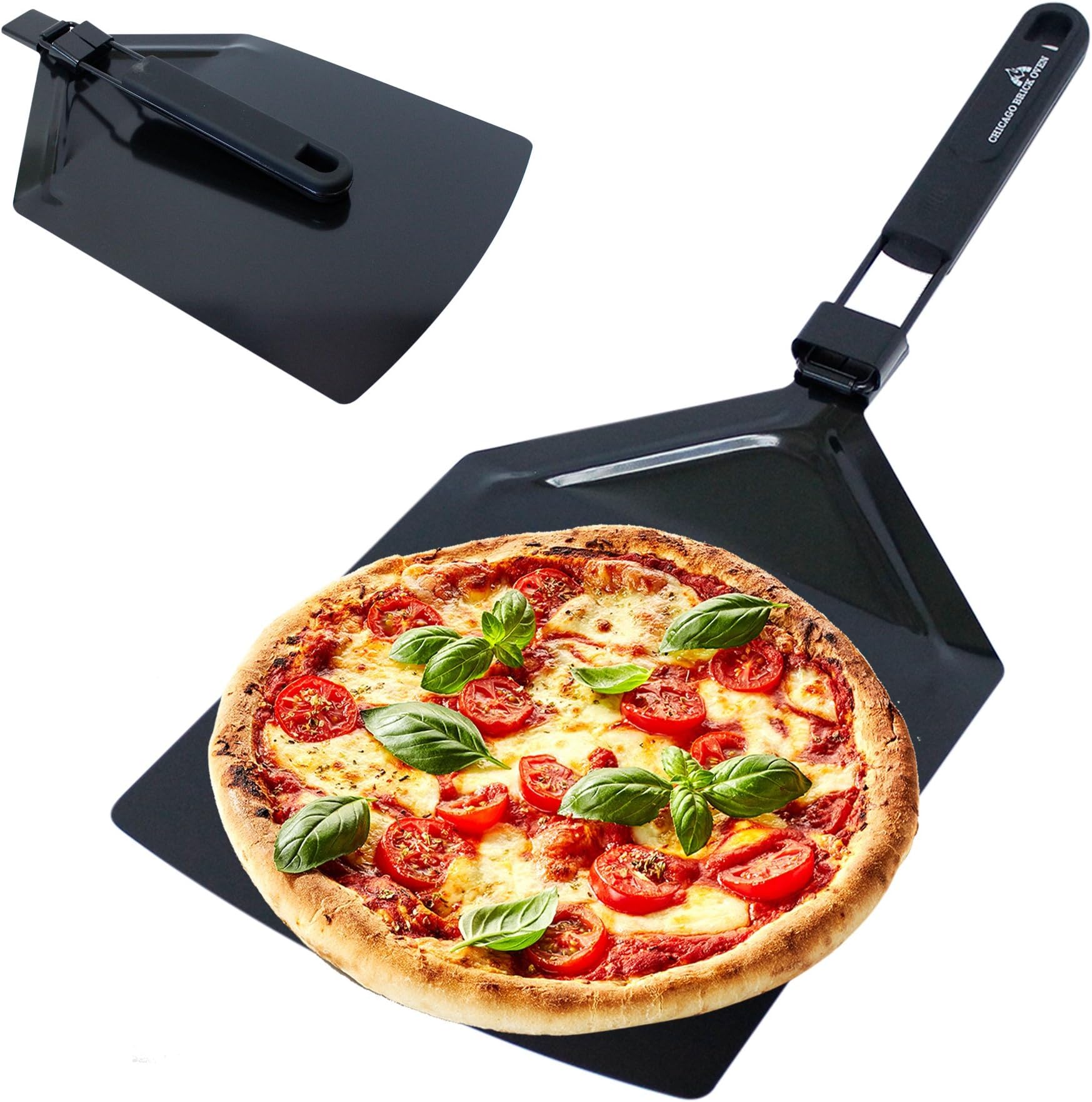 Foldable Stainless Steel Black Teflon Non-Stick Pizza Peel Paddle Spatula (9.5 x 13") great for Indoor and Outdoor Wood Fired Pizza Brick Oven