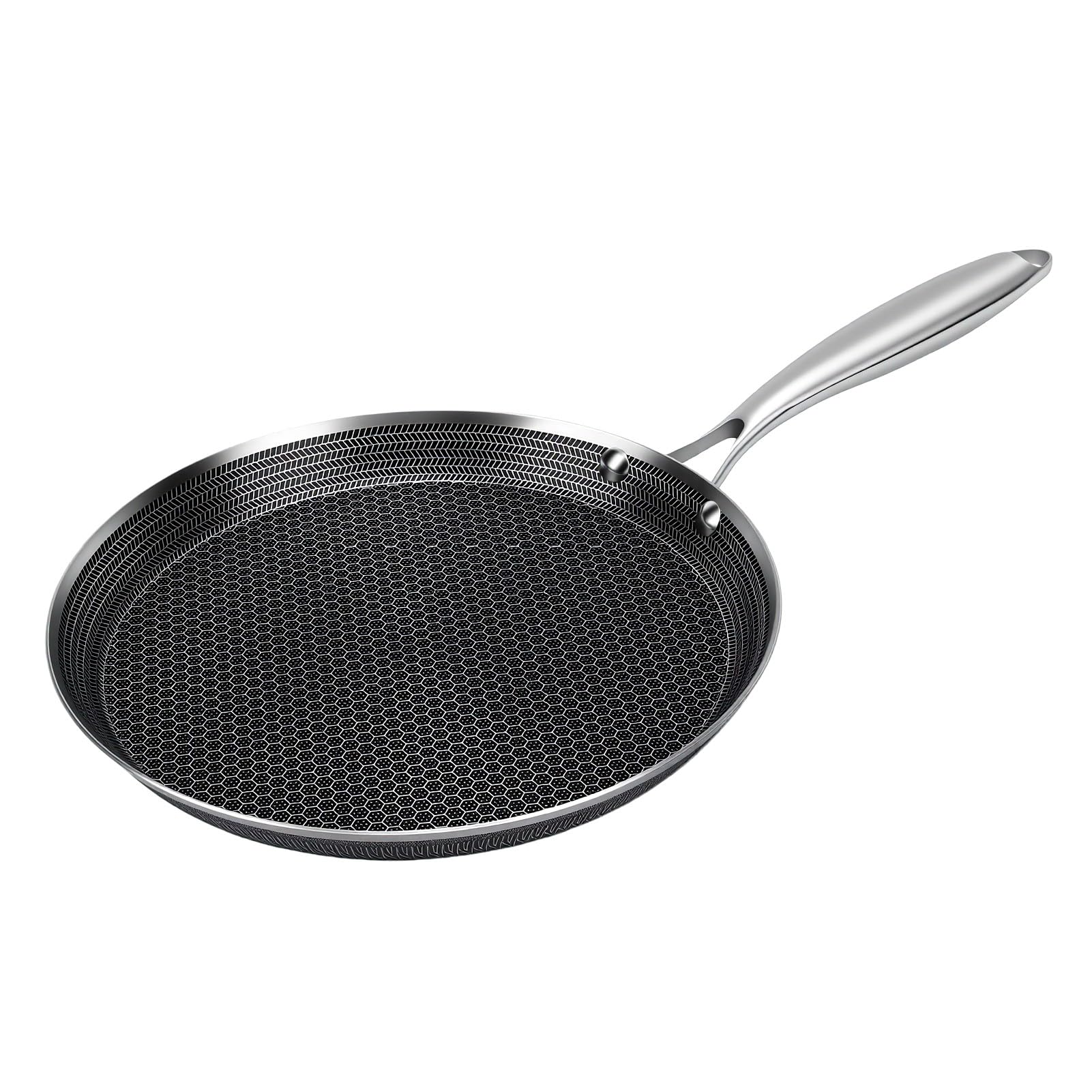 Padella per Crêpe in Acciaio Inossidabile, Padelle Antiaderenti Padella Piatta, Bistecchiere Rotonde con Riscaldamento Uniforme per Piano Cottura, per Pancake Tortilla, (24 cm)