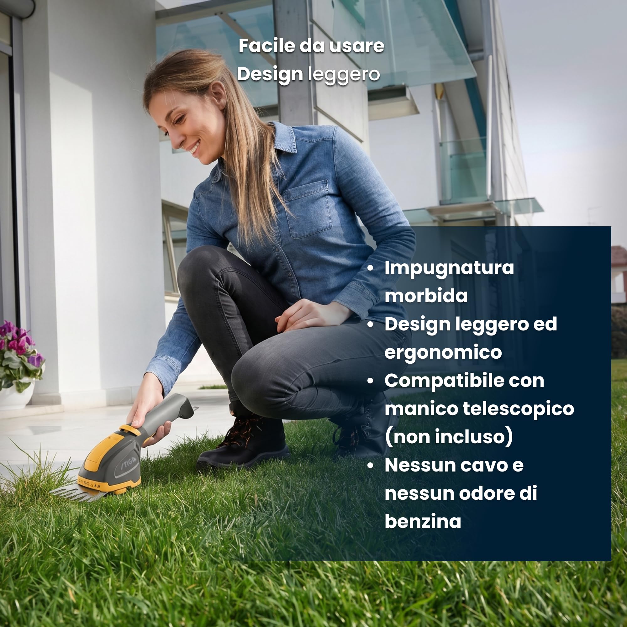 STIGA SGM 72 AE Attrezzo Multifunzione a Batteria, 7,2 V, 2,5 Ah – Lama Tagliaerba 8 cm, Lama Tagliasiepi 18 cm – Manutenzione Giardino