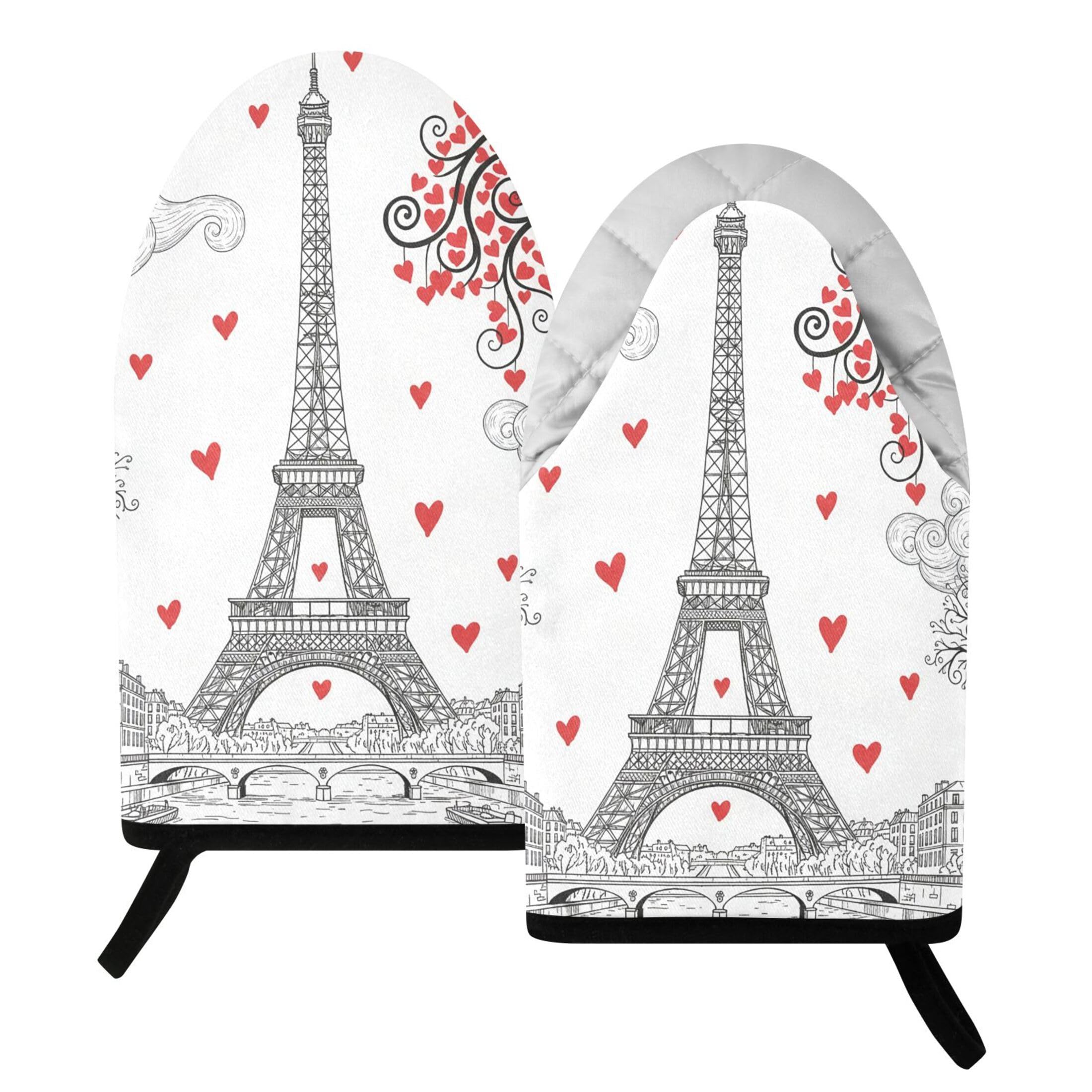Kutsu Eiffel Tower Oven Mitts for Kitchen, Heat Resistant Cotton Oven Gloves for BBQ Baking Cooking, Breathable Kitchen Essentials, 2 pcs