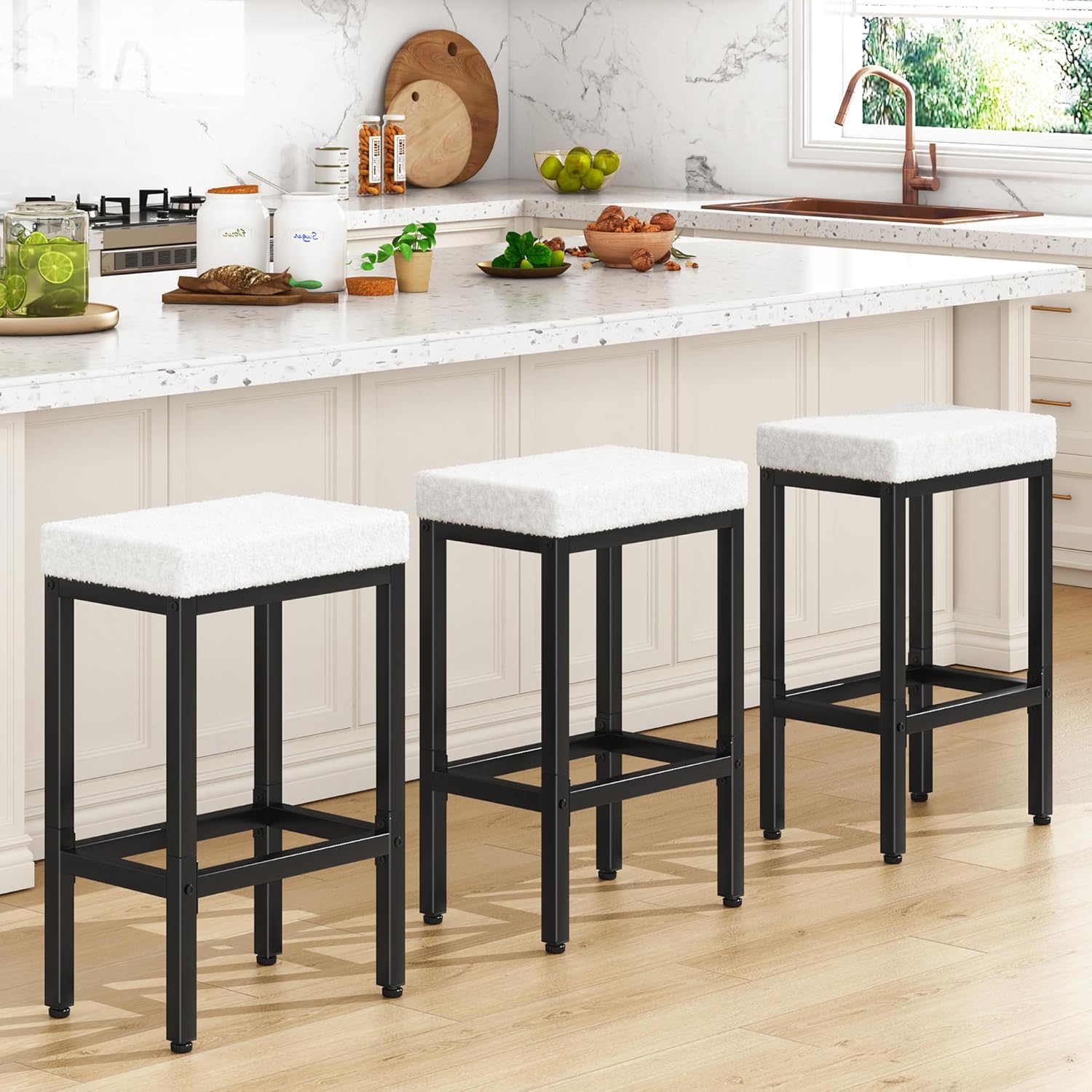 YMYNY 26 Inch Counter Height Bar Stools Set of 4, White Modern Kitchen Barstools with Metal Leg, Bar Stool Chairs for Kitchen Island Counter Breakfast Bars Living Room Party HBS514W-2