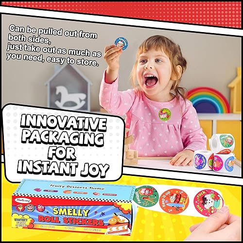 Miniatura 5 de HORIECHALY 3 rollos de calcomanías perfumadas para rascar y oler para niños, 600 calcomanías perfumadas motivacionales para el aula, calcomanías