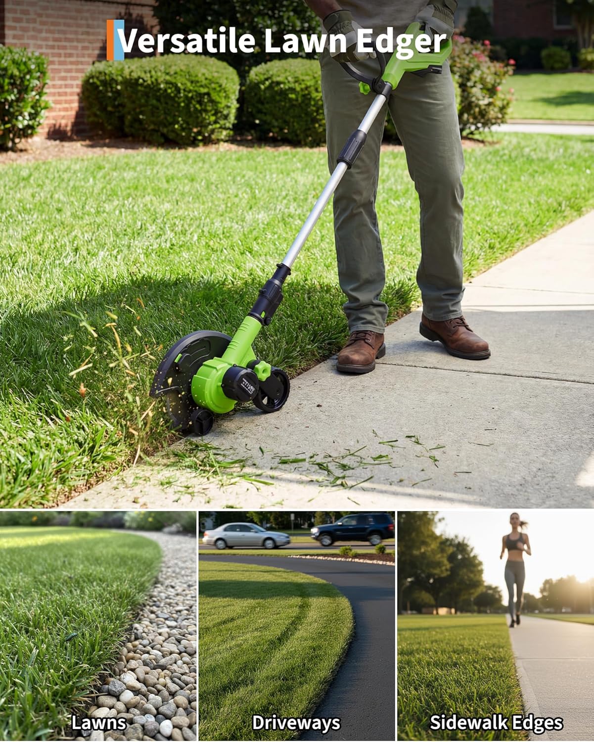 20V Cordless Lawn Edger, 9-Inch Blade, 4.0Ah Battery Powered Edger Lawn Tool with Dual Wheels, 3 Depth Settings, LawnTrencher for Yard, Garden, Patio, Driveway, Lawn and Sidewalk