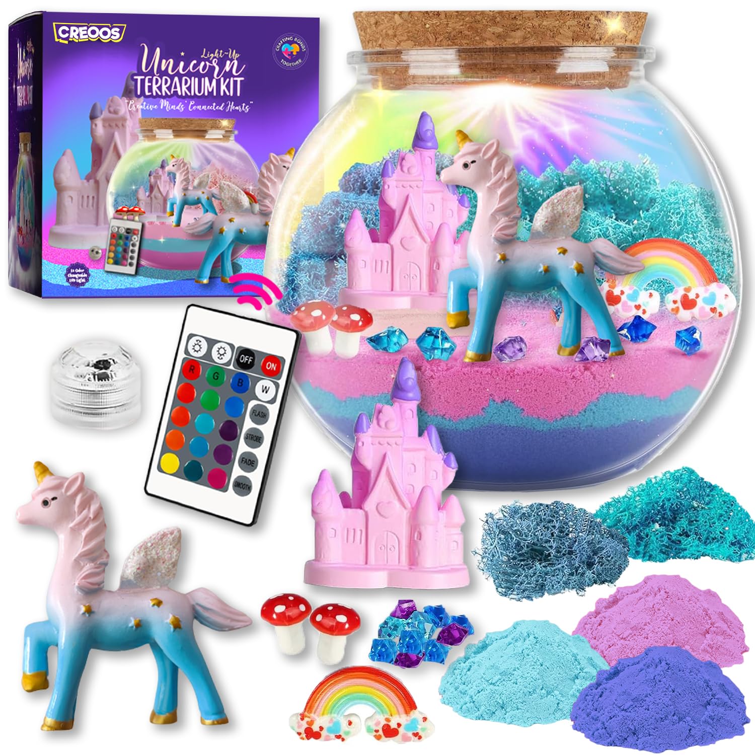 CREOOSUnicorn Terrarium Kit for Kids Terrarium Unicorn Gift Toys for Girls DIY Crafts Set LED Night Light and Remote Girls Toys Kids Toys Arts and Crafts Supplies Birthday Gift for Girl Boys