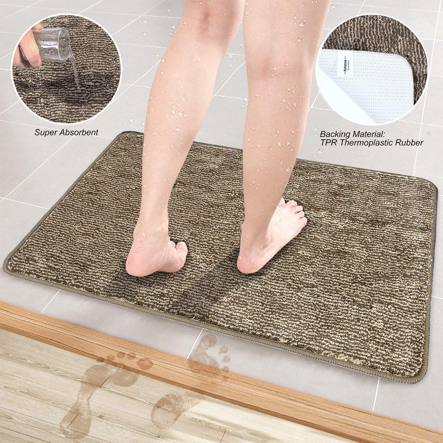 REFETONE Indoor Doormat, Front Back Door Mat, 32x48, Non-Slip Absorbent Resist Dirt Door Mats, Machine Washable Low-Profile Inside Floor Mat Door Rugs for Entryway, Coffee
