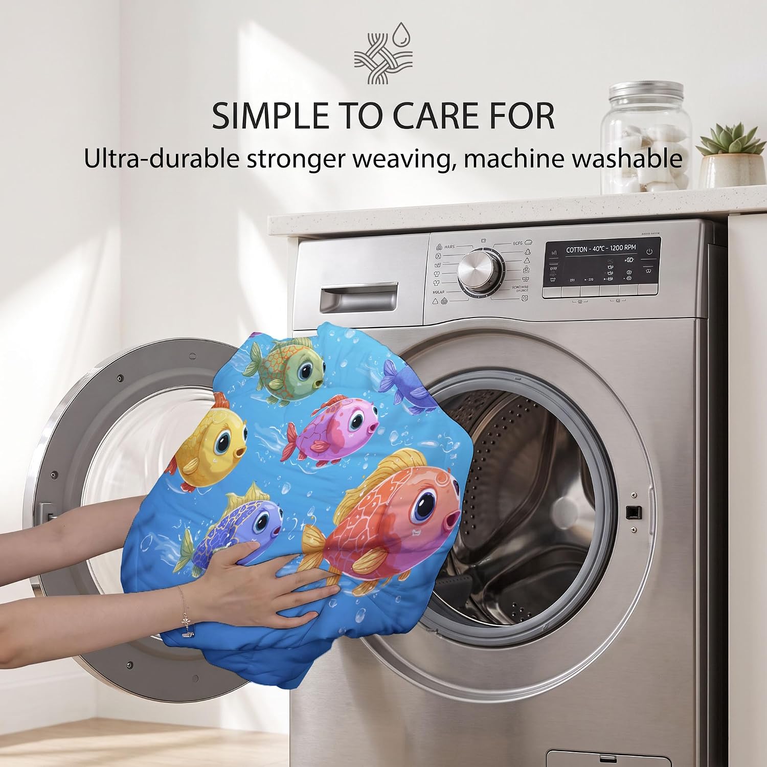 Cute Animals Comforter Set King Size, Cartoon Fish Print Breathable Bedding Set for Girls Boys Teens, Colorful Quilt Duvet with 2 Pillow Cases