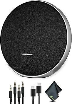 Harman Kardon Onyx Studio 9 Portable Stereo Bluetooth Speaker HKOS9BLKJN Bundle Including 2X Aux Cable, Power Supply, Type-C Cable, Fiber Cloth