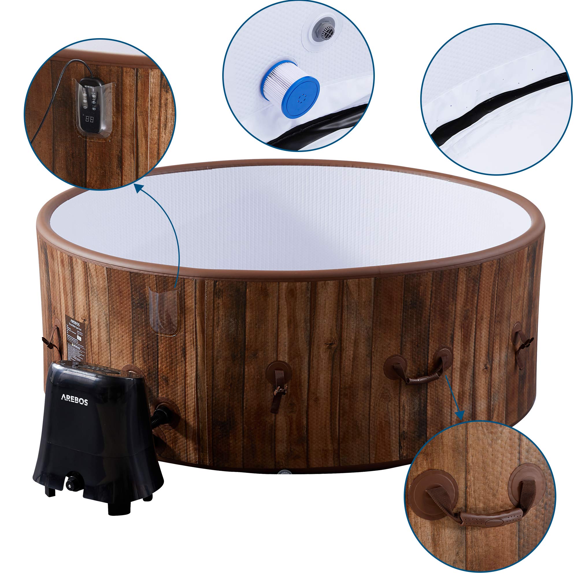 Arebos SPA Hinchable Whirlpool | para Interior y Exterior | ⌀ 180 cm | 7 Personas | Drop-Stitch | 130 boquillas de Masaje | con calefacción | 1120 litros | Incluye Cubierta | Bubble SPA y Wellness