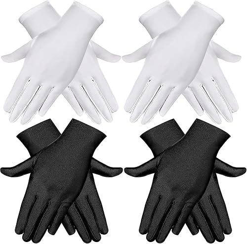 SATINIOR 4 pares de guantes de elastano para adultos, longitud de muñeca, guantes de ópera, para fiestas, cosplay, blanco y negro, Negro, Blanco