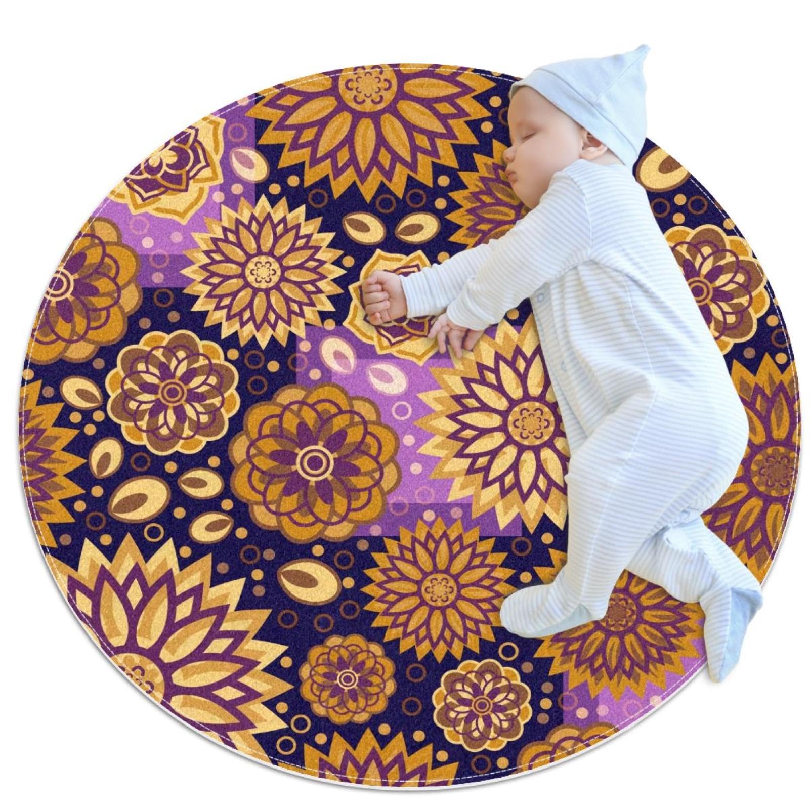 Tapis de salle de bain rond floral géométrique antidérapant pour chambre d'enfant douce
