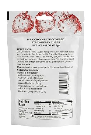 Milk Chocolate Covered Strawberry Cubes, 4.4 oz (125g), Strawberry Chocolate Dragee, Resealable Bag